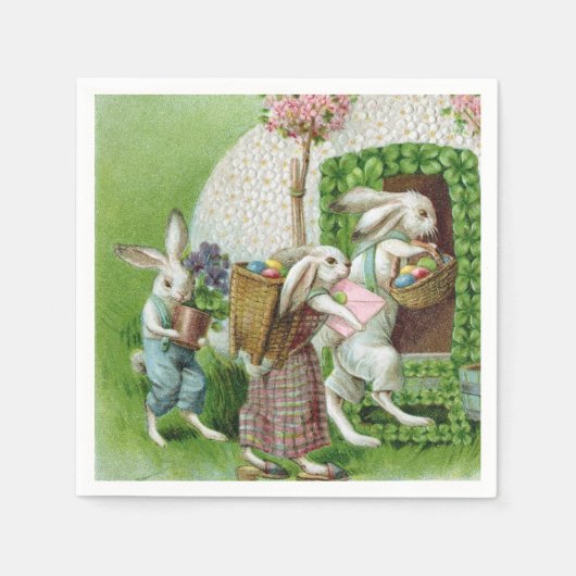 ヴィンテージイースターバニーとイースターエッグガーデン スタンダードカクテルナプキン (正面)