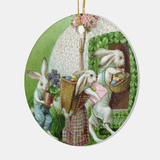 ヴィンテージイースターバニーとイースターエッグガーデン セラミックオーナメント (左)