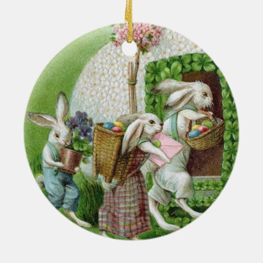 ヴィンテージイースターバニーとイースターエッグガーデン セラミックオーナメント (裏面)