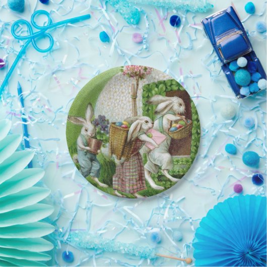 ヴィンテージイースターバニーとイースターエッグガーデン ペーパープレート (パーティー)