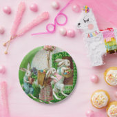 ヴィンテージイースターバニーとイースターエッグガーデン ペーパープレート (パーティー)