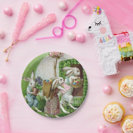 ヴィンテージイースターバニーとイースターエッグガーデン ペーパープレート (パーティー)