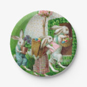 ヴィンテージイースターバニーとイースターエッグガーデン ペーパープレート (正面)