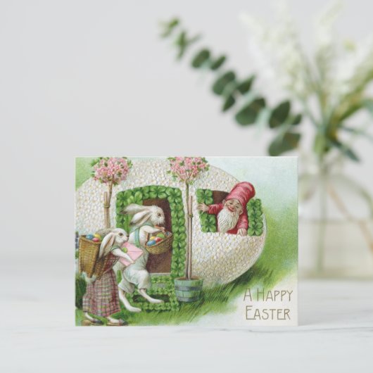 ヴィンテージイースターバニーとイースターエッグガーデン ポストカード (スタンド正面)