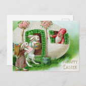 ヴィンテージイースターバニーとイースターエッグガーデン ポストカード (正面/裏面)
