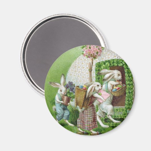 ヴィンテージイースターバニーとイースターエッグガーデン マグネット (正面/裏面)