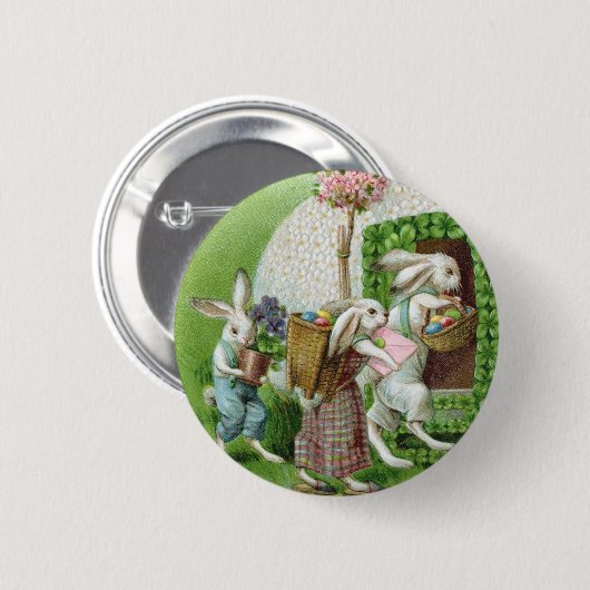 ヴィンテージイースターバニーとイースターエッグガーデン 缶バッジ (正面&裏面)