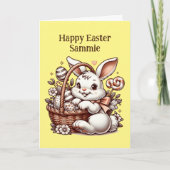 ヴィンテージイースターバニーとカラーリングページ カード (正面)