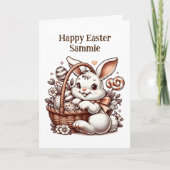 ヴィンテージイースターバニーとカラーリングページ カード (正面)