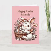 ヴィンテージイースターバニーとカラーリングページ カード (正面)