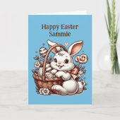 ヴィンテージイースターバニーとカラーリングページ カード (正面)