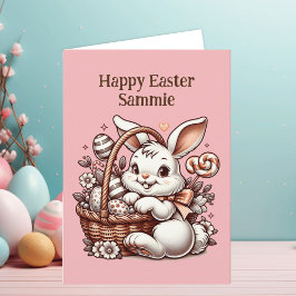 ヴィンテージイースターバニーとカラーリングページ カード