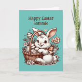 ヴィンテージイースターバニーとカラーリングページ カード (正面)