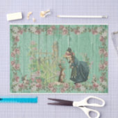 ヴィンテージイースターバニーとガールインバラガーデン 薄葉紙 (クラフト)