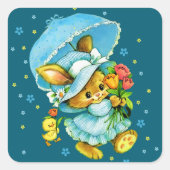 ヴィンテージイースターバニーとシック。ギフトシール スクエアシール (正面)