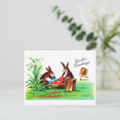 ヴィンテージイースターバニーとシック ポストカード (スタンド正面)