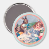ヴィンテージイースターバニーとスリーピングガールマグネット マグネット (正面/裏面)