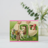 ヴィンテージイースターバニーとヨーロッパ格言コピー ポストカード (スタンド正面)