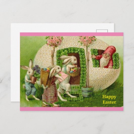 ヴィンテージイースターバニーとヨーロッパ格言コピー ポストカード (正面/裏面)