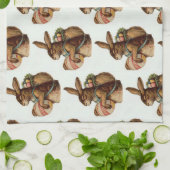 ヴィンテージイースターバニーと卵 キッチンタオル (折り畳み)