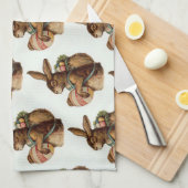 ヴィンテージイースターバニーと卵 キッチンタオル (四つ折り)