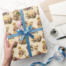 ヴィンテージイースターバニーと女の子のパーティーラップ ラッピングペーパー