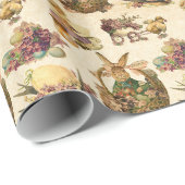 ヴィンテージイースターバニーと女の子のパーティーラップ ラッピングペーパー (ロールコーナー)