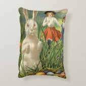 ヴィンテージイースターバニーと子供たちハッピー東潮 アクセントクッション (裏面(縦))