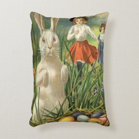 ヴィンテージイースターバニーと子供たちハッピー東潮 アクセントクッション (正面(垂直))
