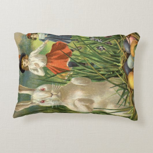 ヴィンテージイースターバニーと子供たちハッピー東潮 アクセントクッション (裏面)