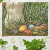 ヴィンテージイースターバニーと子供たちハッピー東潮 キッチンタオル (折り畳み)