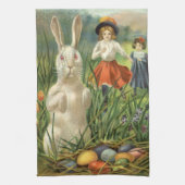 ヴィンテージイースターバニーと子供たちハッピー東潮 キッチンタオル (縦)