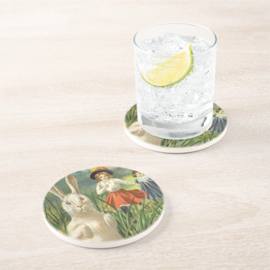 ヴィンテージイースターバニーと子供たちハッピー東潮 コースター (側面)