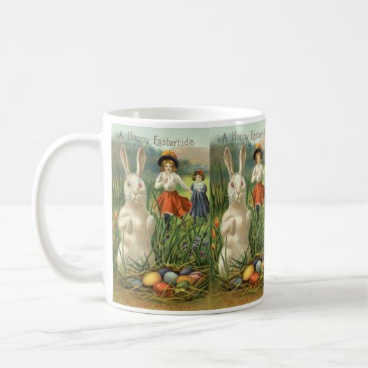 ヴィンテージイースターバニーと子供たちハッピー東潮 コーヒーマグカップ (左)