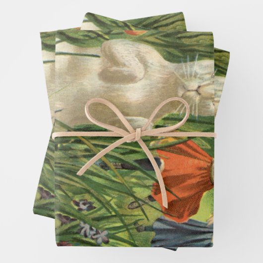 ヴィンテージイースターバニーと子供たちハッピー東潮 ラッピングペーパーシート (インサイチュ)