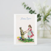 ヴィンテージイースターバニーと少女 ポストカード (スタンド正面)
