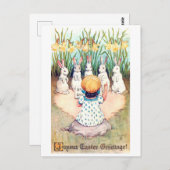ヴィンテージイースターバニーと少女 ポストカード (正面/裏面)