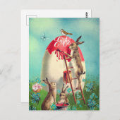 ヴィンテージイースターバニーと巨大な卵の休日 ポストカード (正面/裏面)