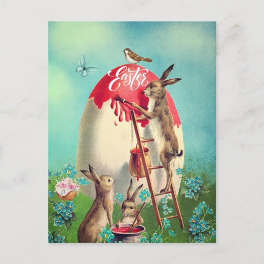 ヴィンテージイースターバニーと巨大な卵の休日 ポストカード (正面)