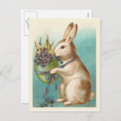 ヴィンテージイースターバニーと緑の卵 シーズンポストカード (正面/裏面)
