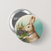 ヴィンテージイースターバニーと緑の卵 缶バッジ (正面&裏面)