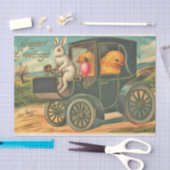 ヴィンテージイースターバニーと車のデコパージュ 薄葉紙 (クラフト)