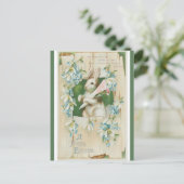 ヴィンテージイースターバニーと青い花 ポストカード (スタンド正面)