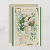 ヴィンテージイースターバニーと青い花 ポストカード (正面/裏面)