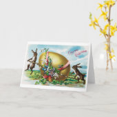 ヴィンテージイースターバニーと飾大卵 カード (黄色い花)