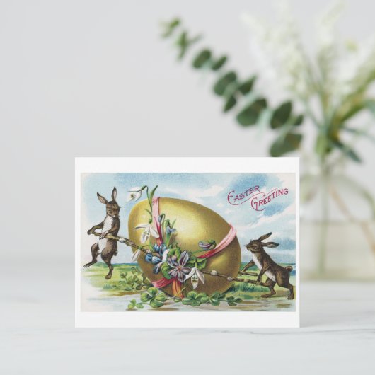 ヴィンテージイースターバニーと飾大卵 ポストカード (スタンド正面)