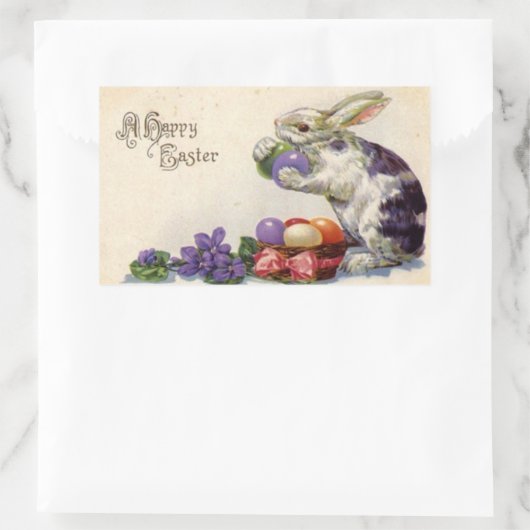 ヴィンテージイースターバニーのステッカー 長方形シール (バッグ)
