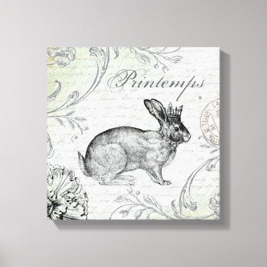 ヴィンテージイースターバニーの伸びたキャンバス キャンバスプリント (正面)