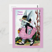 ヴィンテージイースターバニーの女の子の復活祭ボンネット&ドレス ポストカード (正面/裏面)