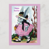ヴィンテージイースターバニーの女の子の復活祭ボンネット&ドレス ポストカード (正面)